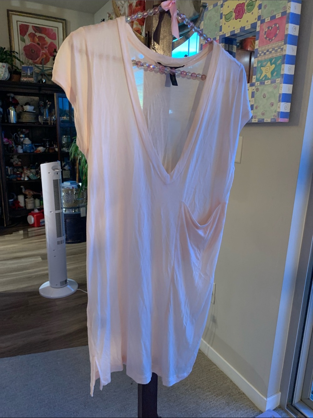 NWOT BCBG Light Blush V-Neck Swim coverup Deep Plunge Size M Never worn